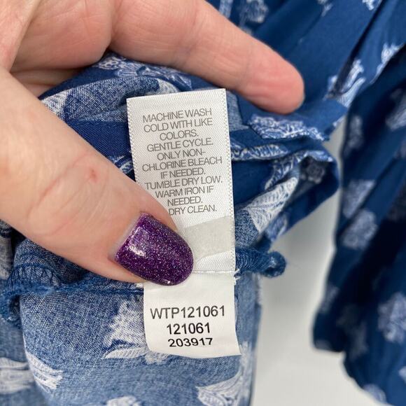 J. Jill Tunic Blouse Women's Size M Blue Floral Mixed Print Bohemian - Picture 10 of 14